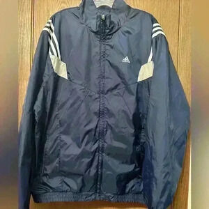 Vintage Adidas Lined Nylon Jacket From The 90s - Navy Blue/Gray/White - Size L